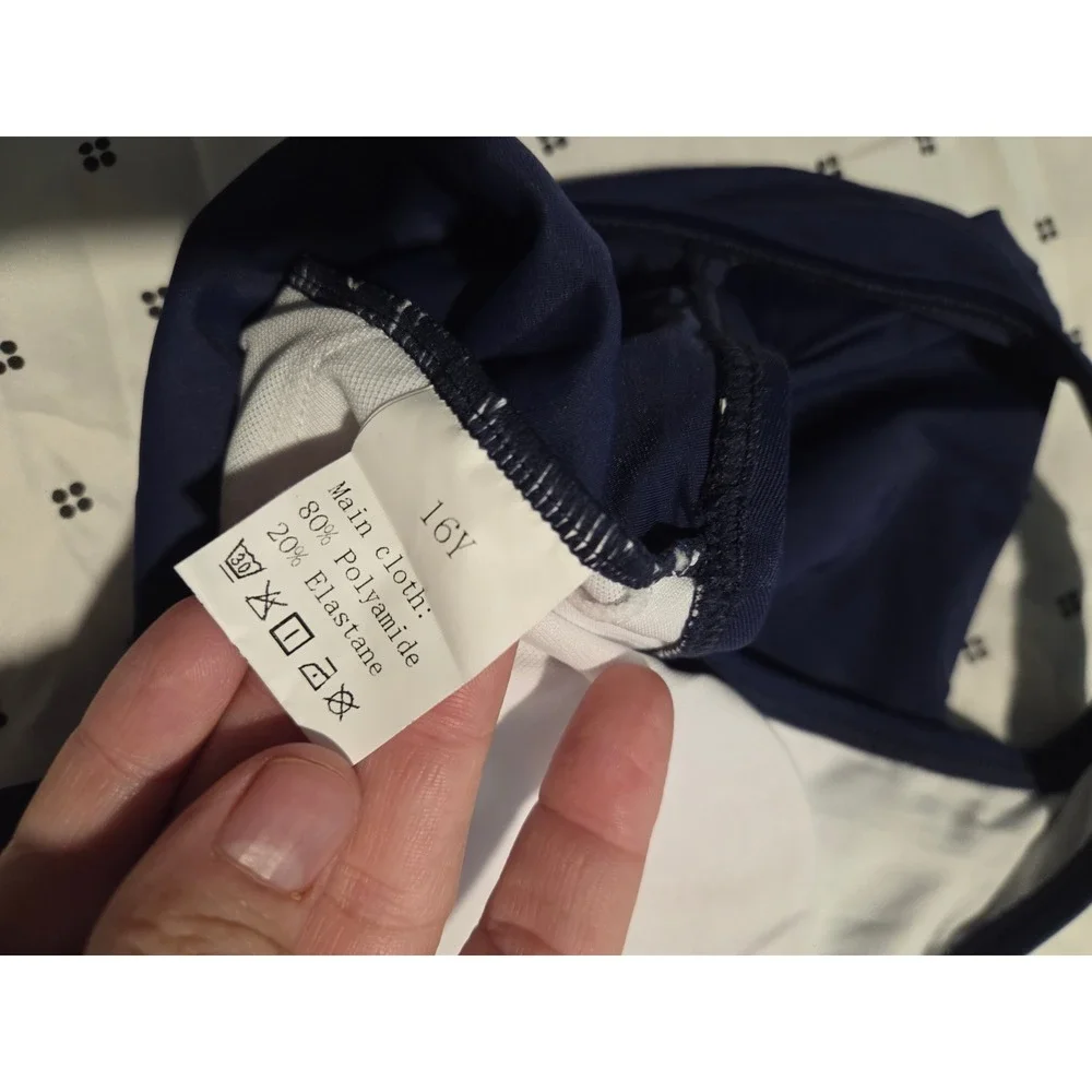 Navy Blue One Piece Swimsuit Athletic Scoop Neck Swimwear Girls Size 16Y